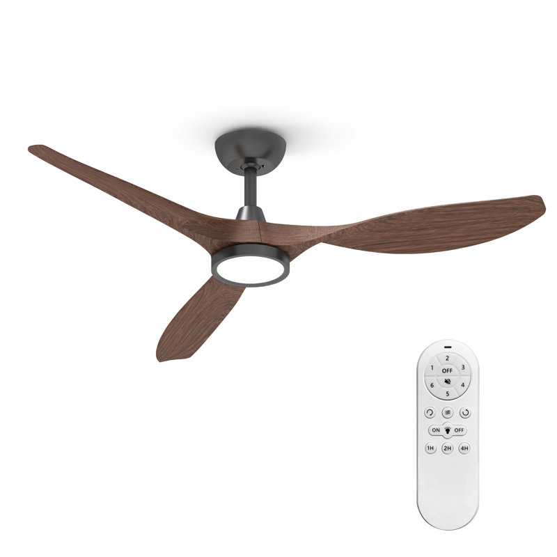 (Ensemble de 2) Ventilateur de plafond à hélice à DEL de 52 po avec télécommande, Grain de bois / noir