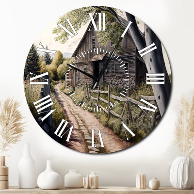 Horloge murale jaune avec grange jaune au printemps III