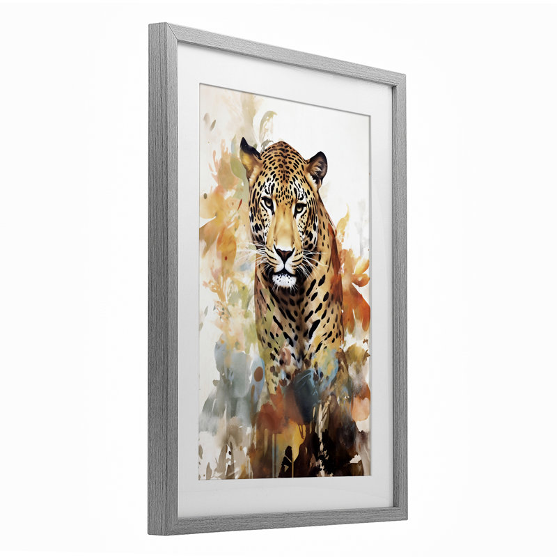 Wild Cheetah Grace, reproduction sous verre encadrée, design par Ray Powers, H 23 po x l 17 po, Cadre de ferme gris