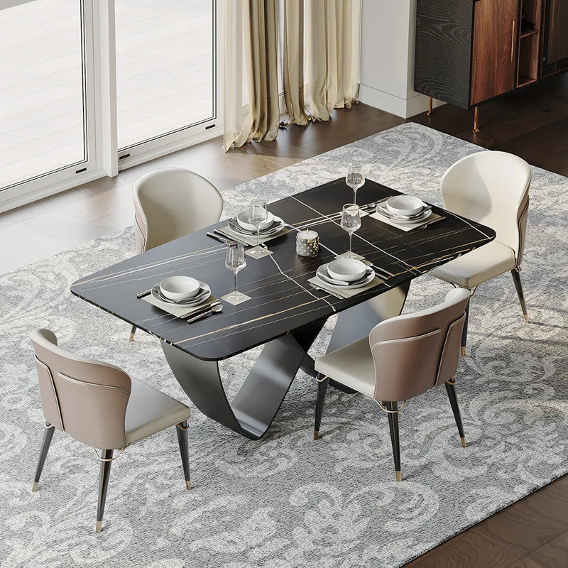 Table de salle à manger rectangulaire, Noir, H 29,53 po x L 62,99 po x l 35,43 po, Noir