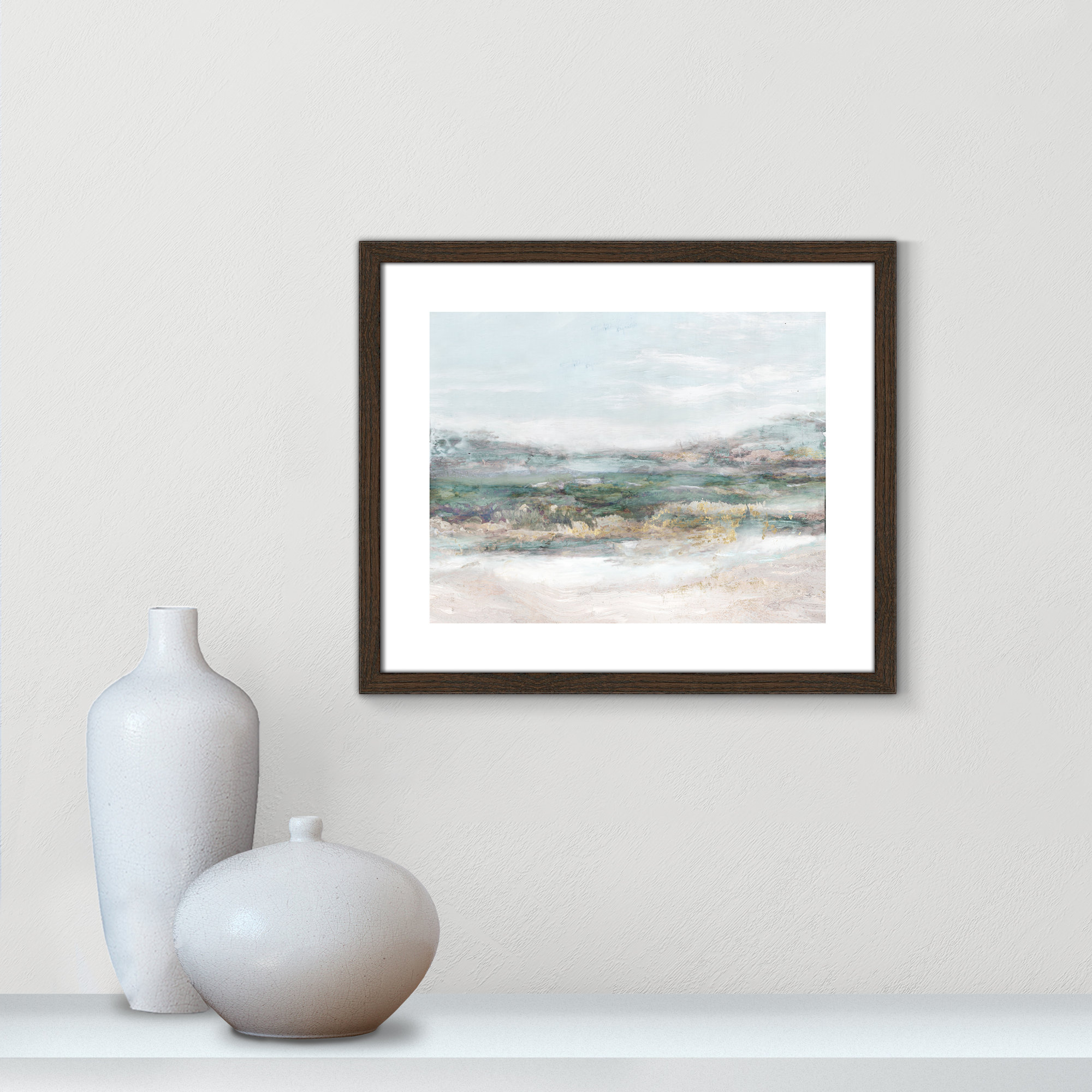 Dazzling by Matina Theodosiou - Painting Print on Canvas, Walnut Wood Grain Framed Paper, 16" H x 19" W x 0.75" D, White