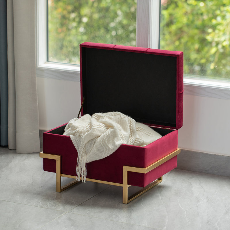 Havenhill Velvet Ottoman, Red Small
