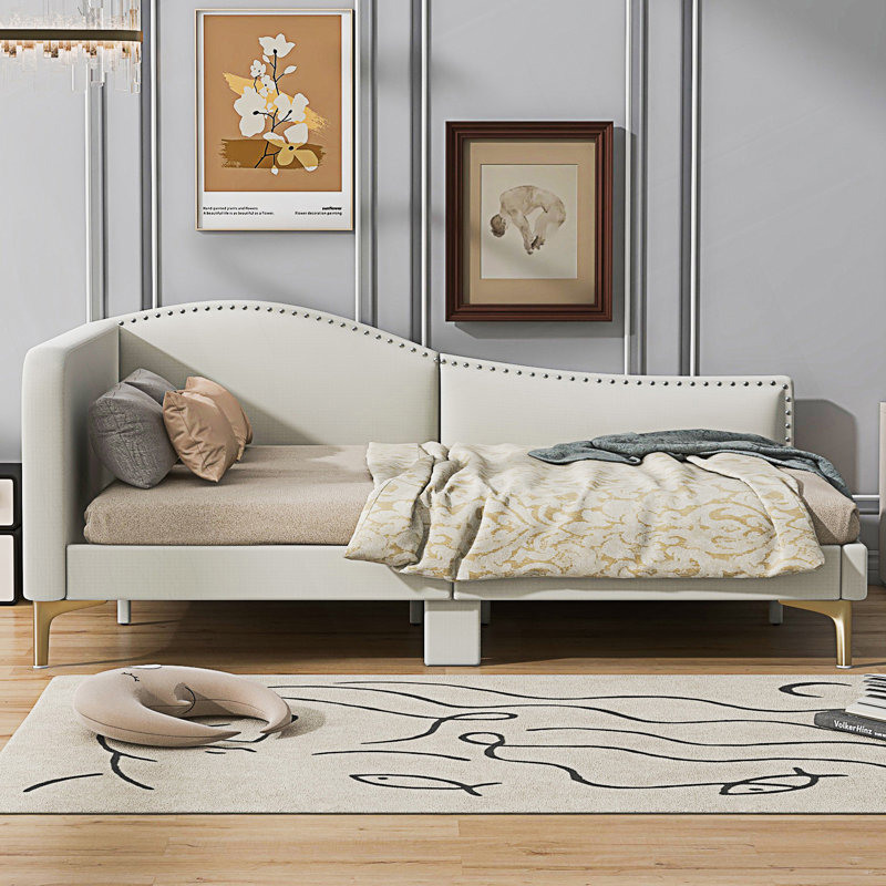 Full Size Upholstered Daybed With Headboard And Armrest, Day Bed, Beige, Full/Double