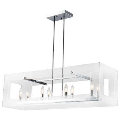 Transitional 8 Light Rectangular Acrylic Frame Pendant