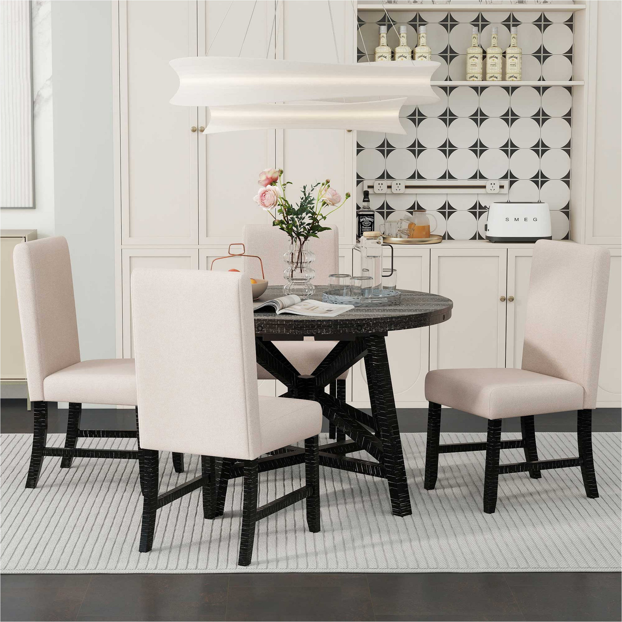 Lark Manor 5-Piece Retro Functional Dining Set With Extendable Round ...