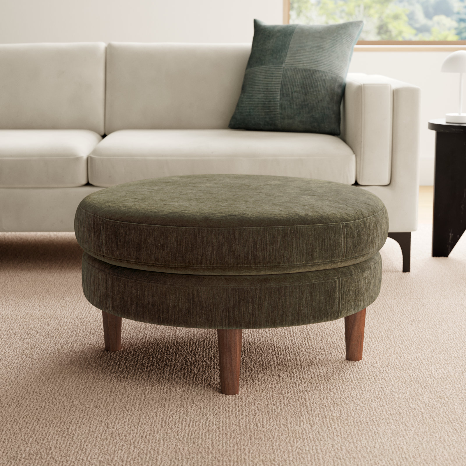 Landen Upholstered Ottoman, Olive Green Performance Chenille