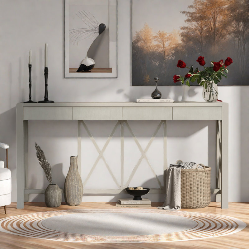 Console avec 4 tiroirs spacieux, Beige