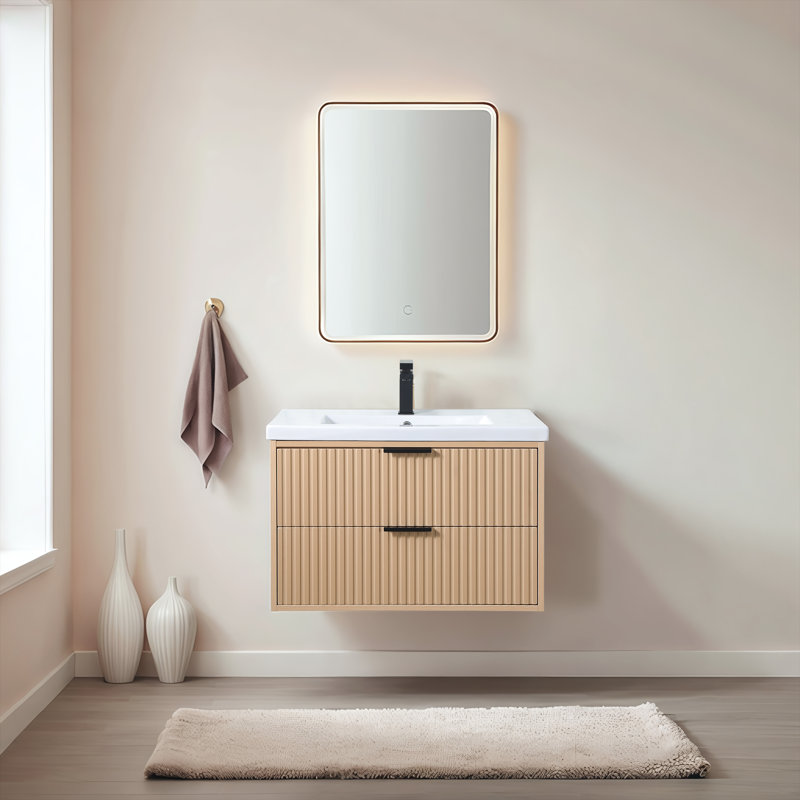 Ensemble de meuble-lavabo simple mural moderne 30 po, Beige