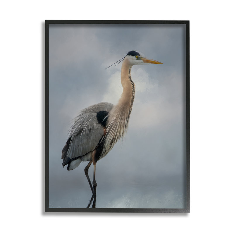 Aigrette perchée, reflet de l'eau - photographie, Cadre flottant noir de jais, H 14 po x l 11 po x P 1,5 po