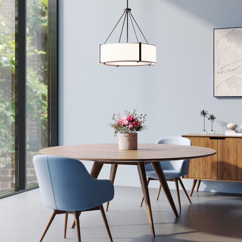 Millennium Lighting Telfar 3 Light Pendant Light with White Fabric Shade, Matte Black