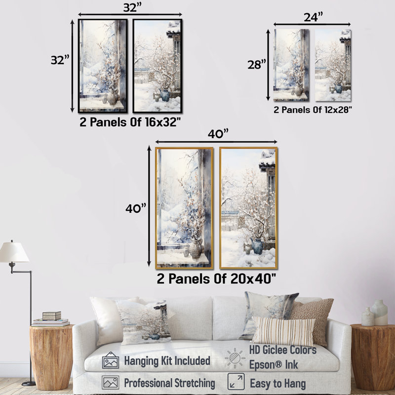 Ensemble de 2 décorations murales en forme de paysage, H 28 po x l 25 po, Cadre flottant noir