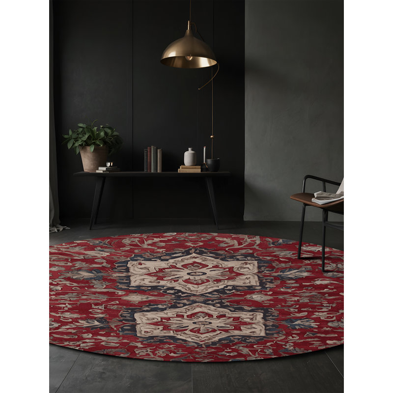 Machine Washable Red Area Rug, Round 7'