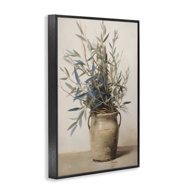 «Country Pottery Plant», estampe numérique par Petals Prints Design bg-308, H 18 po x l 12 po, Giclée encadrée noir minuit