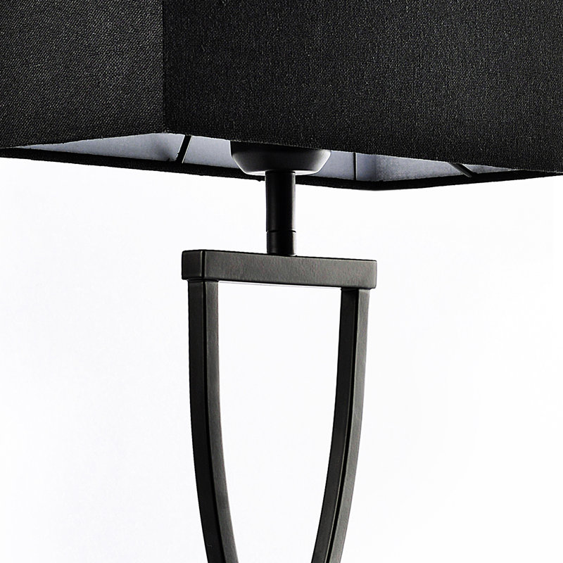 21'' Minimalist Table Lamp Set Of 2, Rectangular Linen Shades, Black, Black