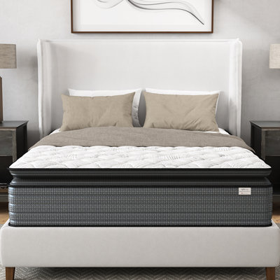 King Pillow Top Mattress, 14 Inch, - Us , Relief, Low Motion Transfer, Design, Water , Grey + White, Memory Foam Filler, Spring Main Material, Fits Adjustable Base Frame Inch For Ease, White As