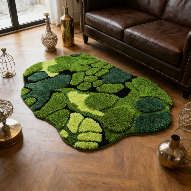 50 po x 80 cm Tapis de sol botanique vert en cachemire Moss