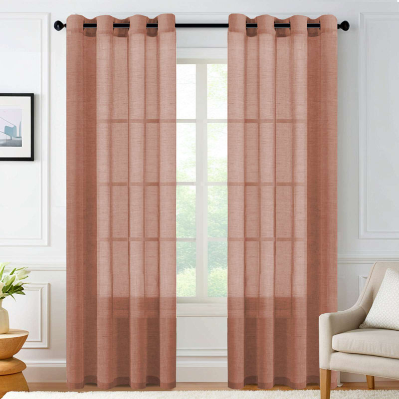 Linen Blended Textured Semi-Sheer Grommet Curtains - 37"/52" Widths Semi-Private & Light-Filtering Linen-Style Panels for Bedroom 