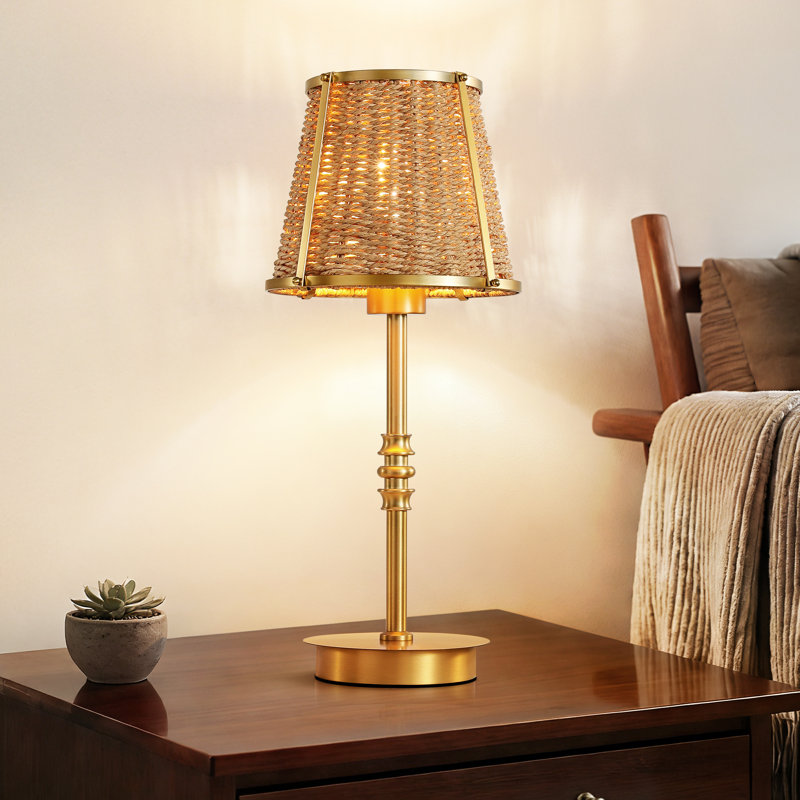 Lampe de table moderne en rotin de 18 po de style Mid-Century pour table de bout ou bureau