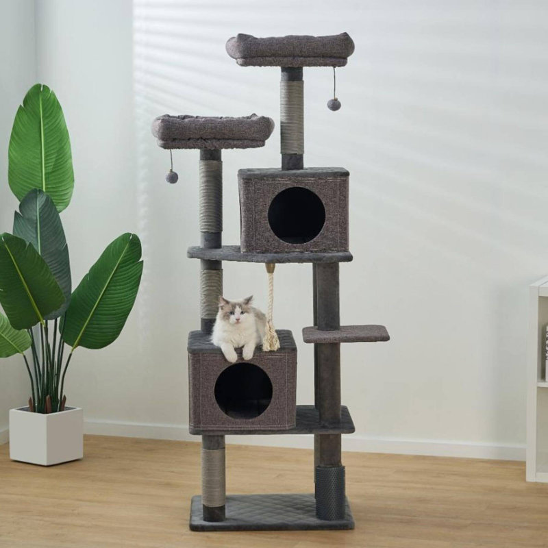 Stella 68" Gray Polyester and Engineered Wood Cat Tree