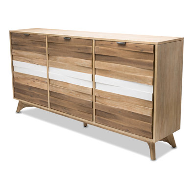 Timeless Kiln-Dried Solid Wood Tri-Color Credenza with Large Display Top, Adjustable Shelves, Anti-Tip Safety, and Fully Assembled Casual Coastal Stor by Rosalind Wheeler
