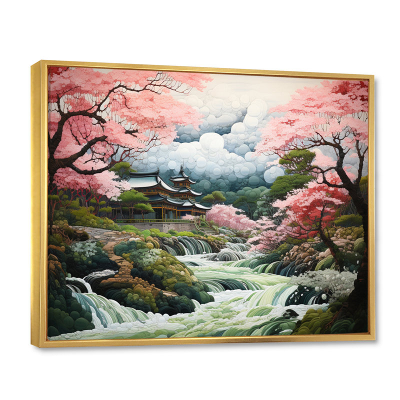 Asian Art Zen Garden III - impression, H 16 po x l 32 po x P 1 po, Cadre flottant doré