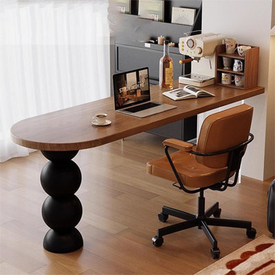 Bureau d'écriture brun en bois massif demi-cercle