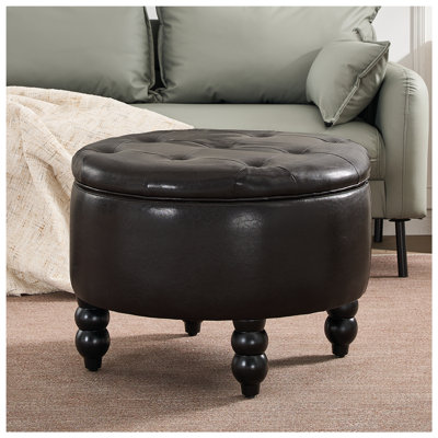 Round Upholstered Storage Ottoman
