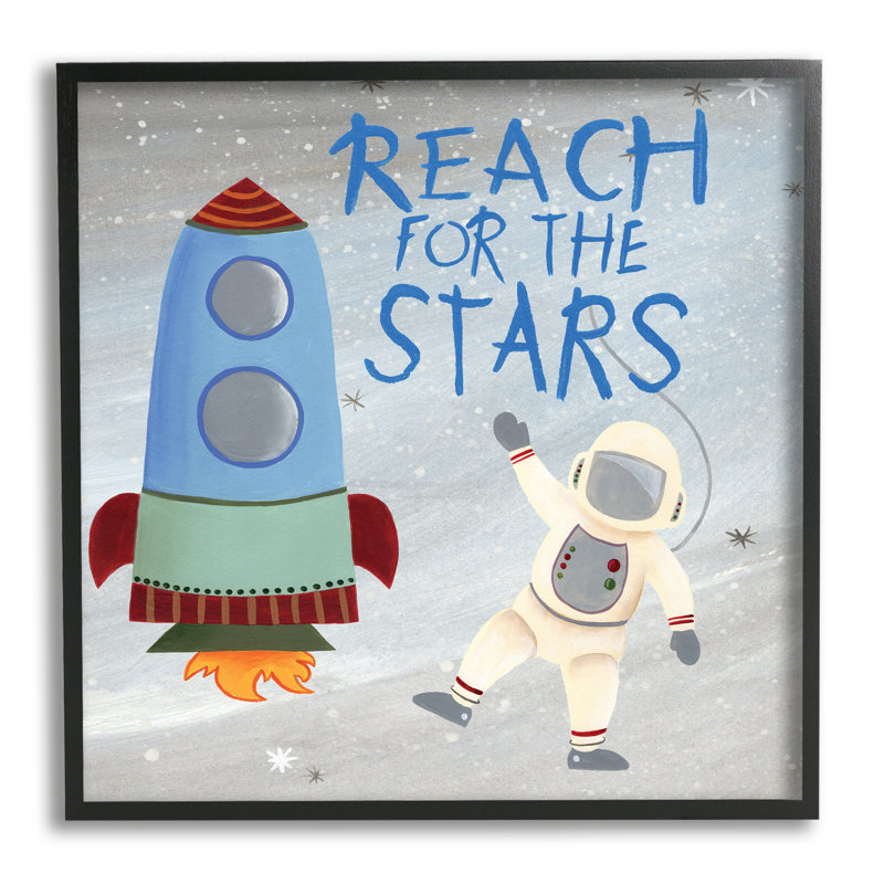 Reach For The Stars citation astronaute de fusée spatiale, H 17 po x l 17 po, Giclée encadrée noir minuit