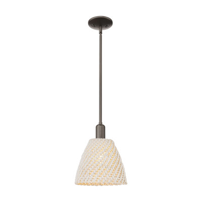 Downtown Urban - Natural Ballston Dome - 1 Light 9" Stem Hung Mini Pendant - Matte Black Finish - Natural Fiber Shade