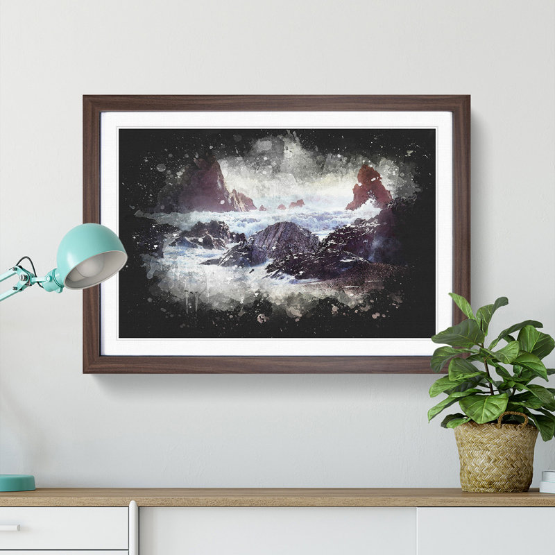 Ocean Crashing Against Rocks - Picture Frame Graphic Art Print, Walnut Framed, 24cm H x 33cm W x 2cm D