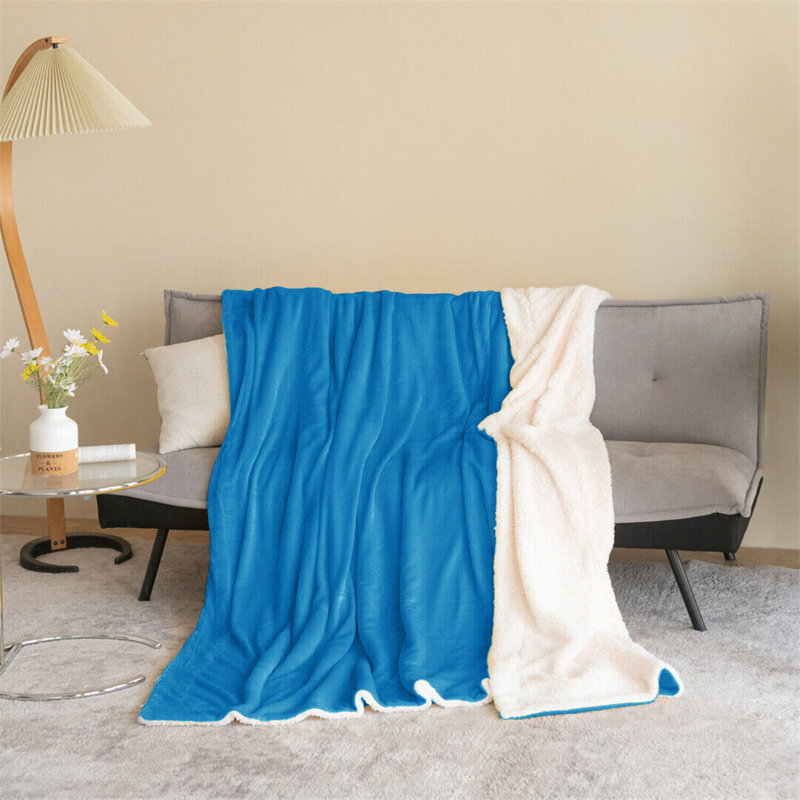 Diya Soft Sherpa Fleece Fur Thick Dual Sided Flannel Reversible Blanket Throw, W130 x L150cm, Teal