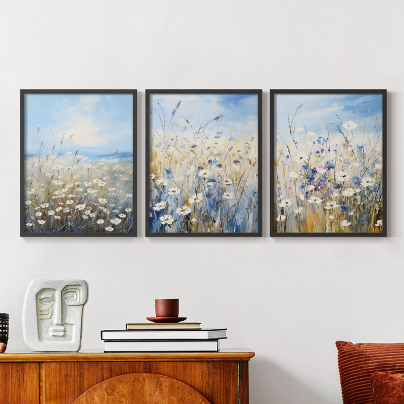 Étude florale, série IX, ensemble de 3 estampes numériques, prêt à accrocher, Noir, noir, noir, noir, H 20 po x l 48 po