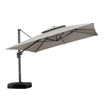 Parasol en porte-à-faux avancé en tissu 144 po avec base à roulettes Yoav, gris galet