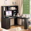 Bureau en L avec chargeur, bureau d'ordinateur avec tiroirs, bibliothèque, avec éclairage à DEL, bureau d'angle moderne, bureau à domicile, bureau d'écriture en L pour bureau d'étude, bureau d'ordinateur de coin avec rangement