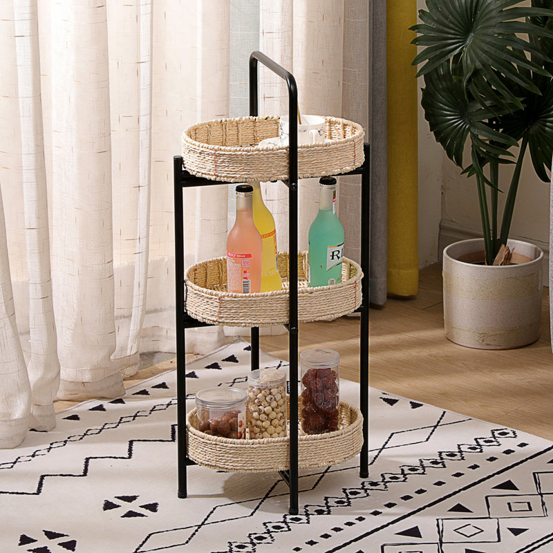 Table d'appoint 3 niveaux, table d'appoint en corde de papier, Plateau naturel / structure noire