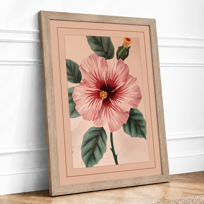 Hibiscus In Bloom Botanical - Print, A2 - 59.4 x 42.0 cm, Oak