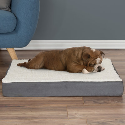 Petmaker Orthopedic Dog Bed - 2-Layer Memory Foam Dog Bed with Removable Sherpa Cover, Gray Bed and Blue Plaid Cover