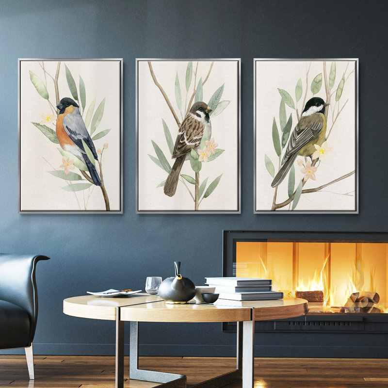 Tree Toppers I, ensemble de 3 toiles encadrées, H 40 po x l 78 po, Argent