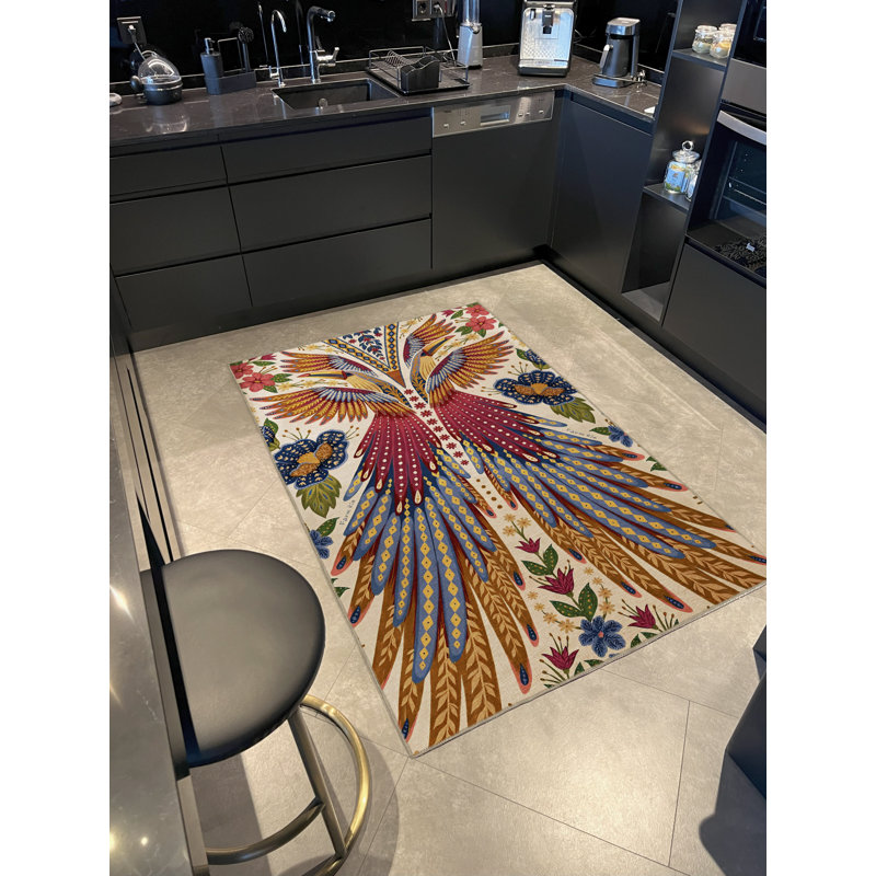 Multi-Colored Phoenix Wings Patterned Creative Modern Decorative Rug, Rectangle 3'11" x 5'10"