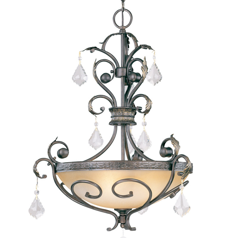 Luminaire suspendu bol 3 lumières unique Avalon, Teck doré Crystalique