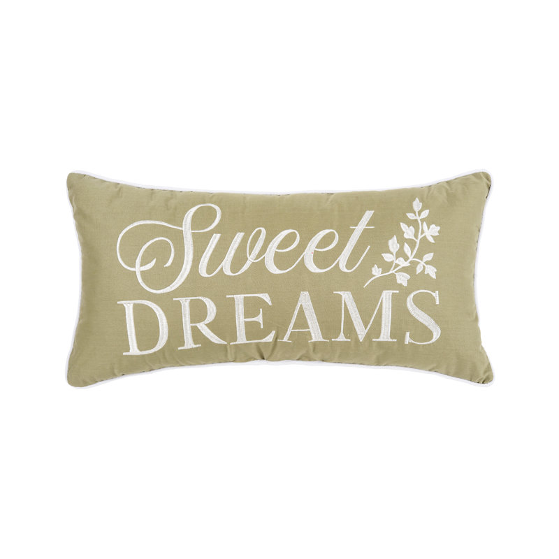 Greige Embroidered Typography Blooms Throw Pillow