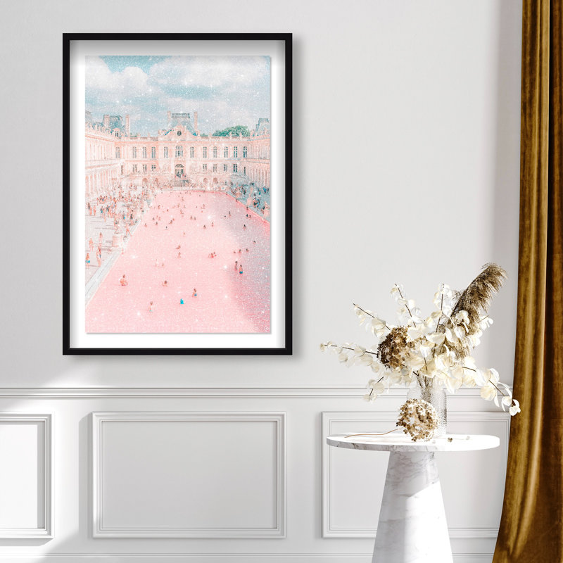 Oliver Gal Pink Pool Pastel - Diamond Dust Shadowbox Framed Wall Art, 47" H x 32" W, Black