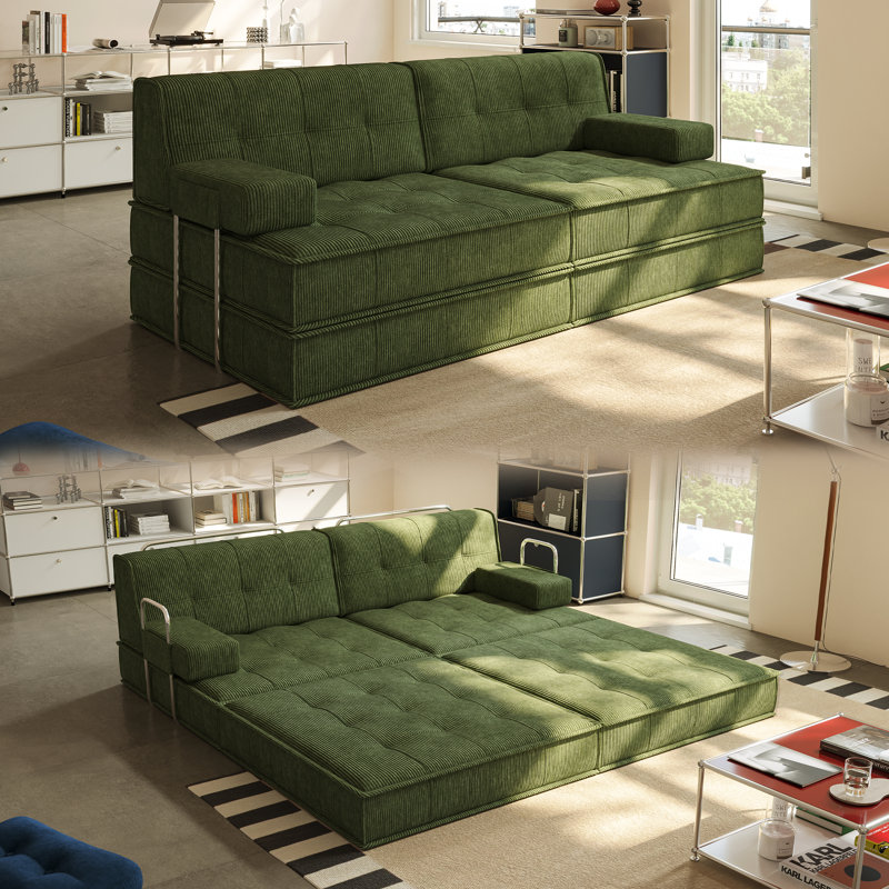 Boneless Convertible Sleeper Sofa Bed, Foldable Floor Couch No Assembly, Green