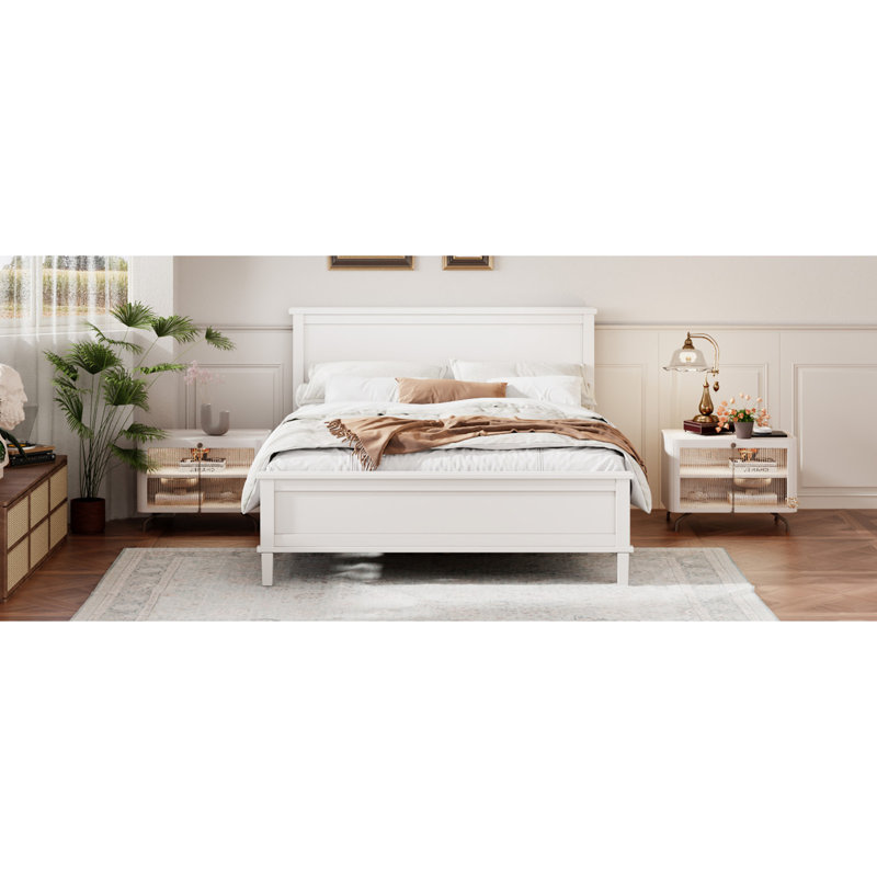 Lit plateforme Mid-Century, Blanc, Complète