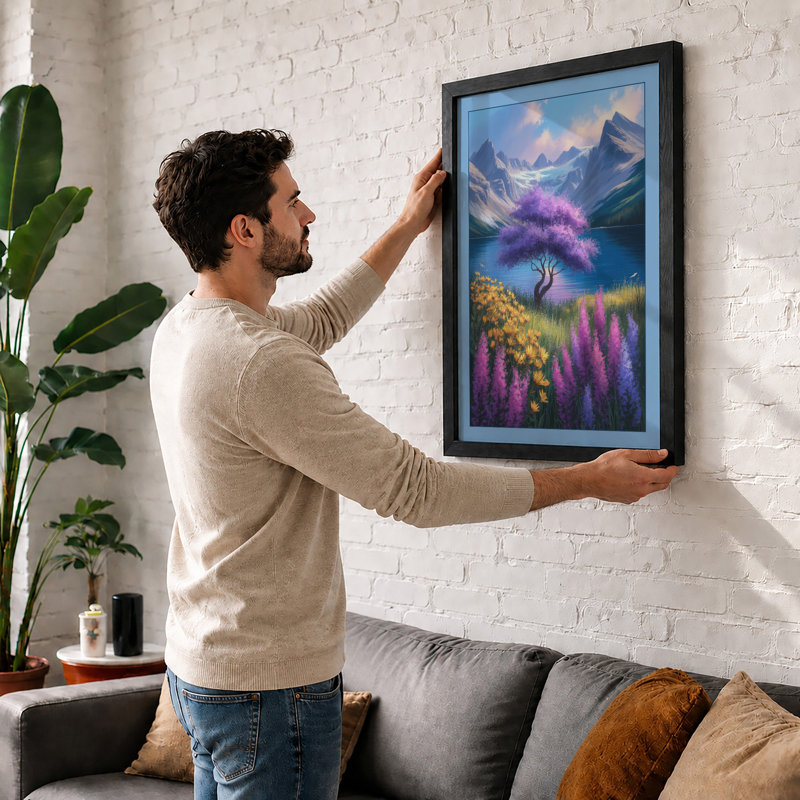 Flowering Tree in the Valley Botanical - Framed Print, Walnut, A1 - 84.1 x 59.4 cm