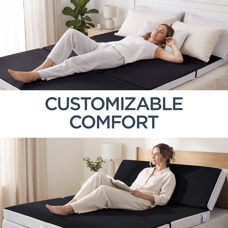 4in Thick Folding Portable Mattress Topper w/ Carry Case, Washable Cover, Black, Twin