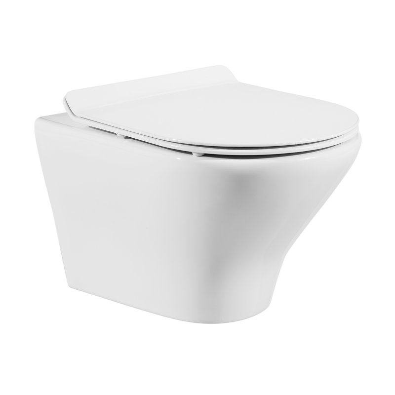 Monaco Wall-Hung Toilet Bundle 0.8/1.6 GPF Dual Flush In Glossy White With Flush Plate, Glossy White/Black