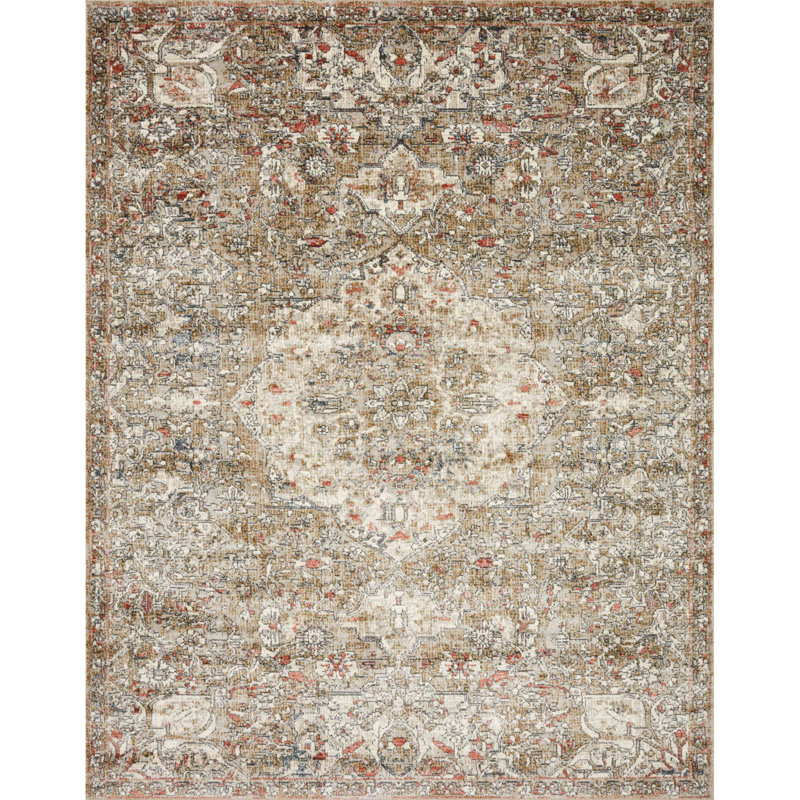 Tapis oriental beige / or / pêche Wybolt, Rectangle 2 pi 7 po x 4 pi