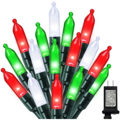 Mini guirlandes de Noël rouges et blanches, guirlandes de 100 ampoules à DEL claires de 32,5 pi avec 16 modes de lumières, guirlandes lumineuses à brancher pour les décorations de Noël en guirlande