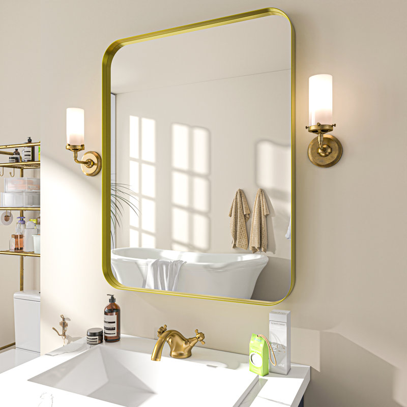 Metal Rectangle Mirror, Gold, 28" x 36"